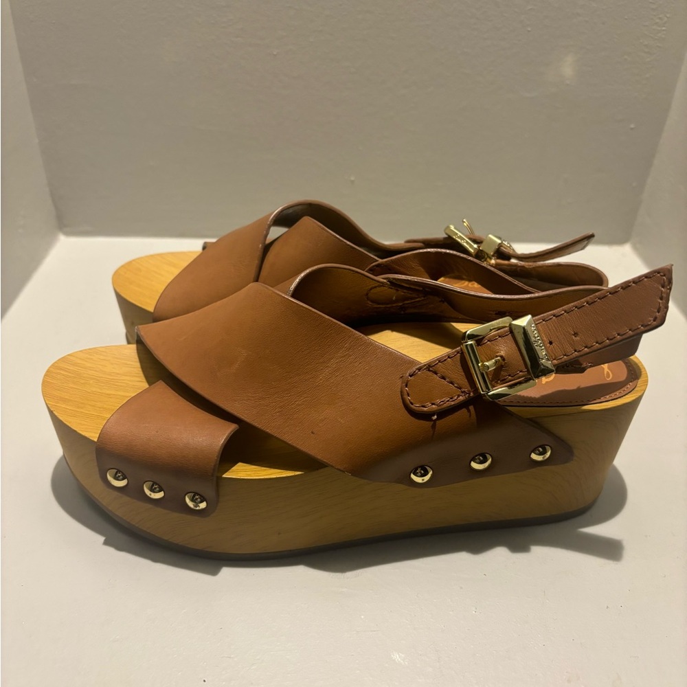Brown designer, leather wedge Summer sandal Bohemian festival -size 5 1/2